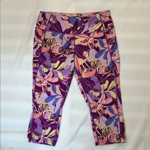 Avia Leggings 3X 22 Capri High Rise Tropical Floral Multicolor Active Pockets
